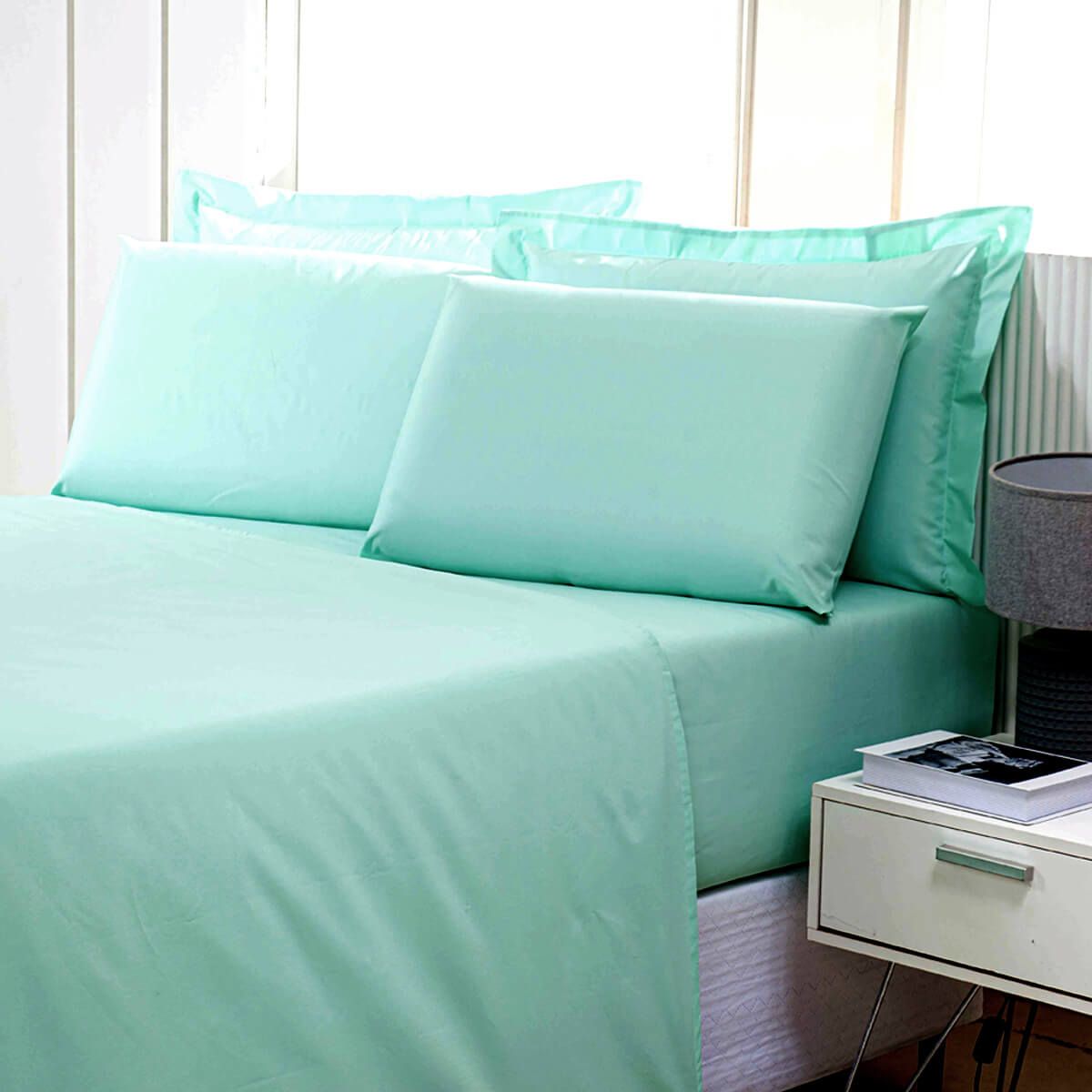 Enxoval de Hotel Sob Encomenda! Lençol Casal Sem Elast  220x250cm Percal 180 Fios Misto Verde- Confort