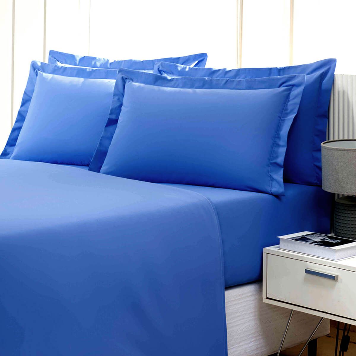 Enxoval de Hotel Sob Encomenda! Lençol Solteiro com Elast  90x190x30cm Percal 180 Fios Misto Azul Hospitalar- Confort