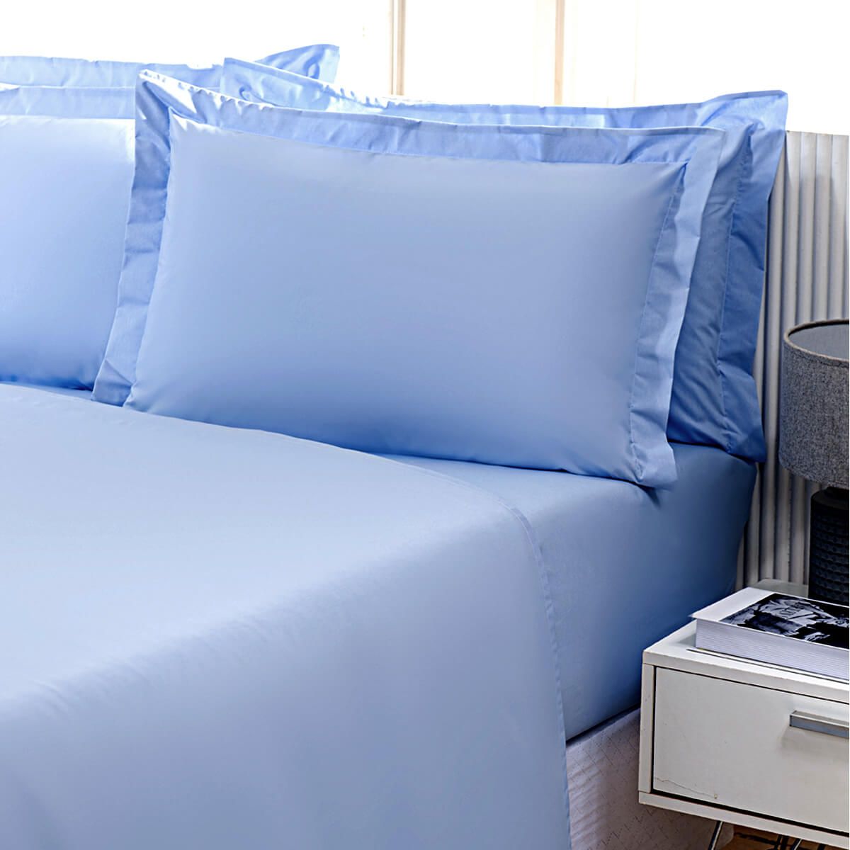 Enxoval de Hotel Sob Encomenda! Fronha Avulsa Com Aba  50x70cm Percal 180 Fios Misto - Confort  Azul Infinity