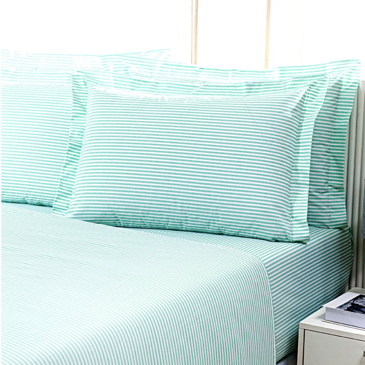 Enxoval de Hotel Sob Encomenda! Fronha Avulsa Com Aba  50x70cm Percal 180 Fios Misto - Confort  Listrado Verde