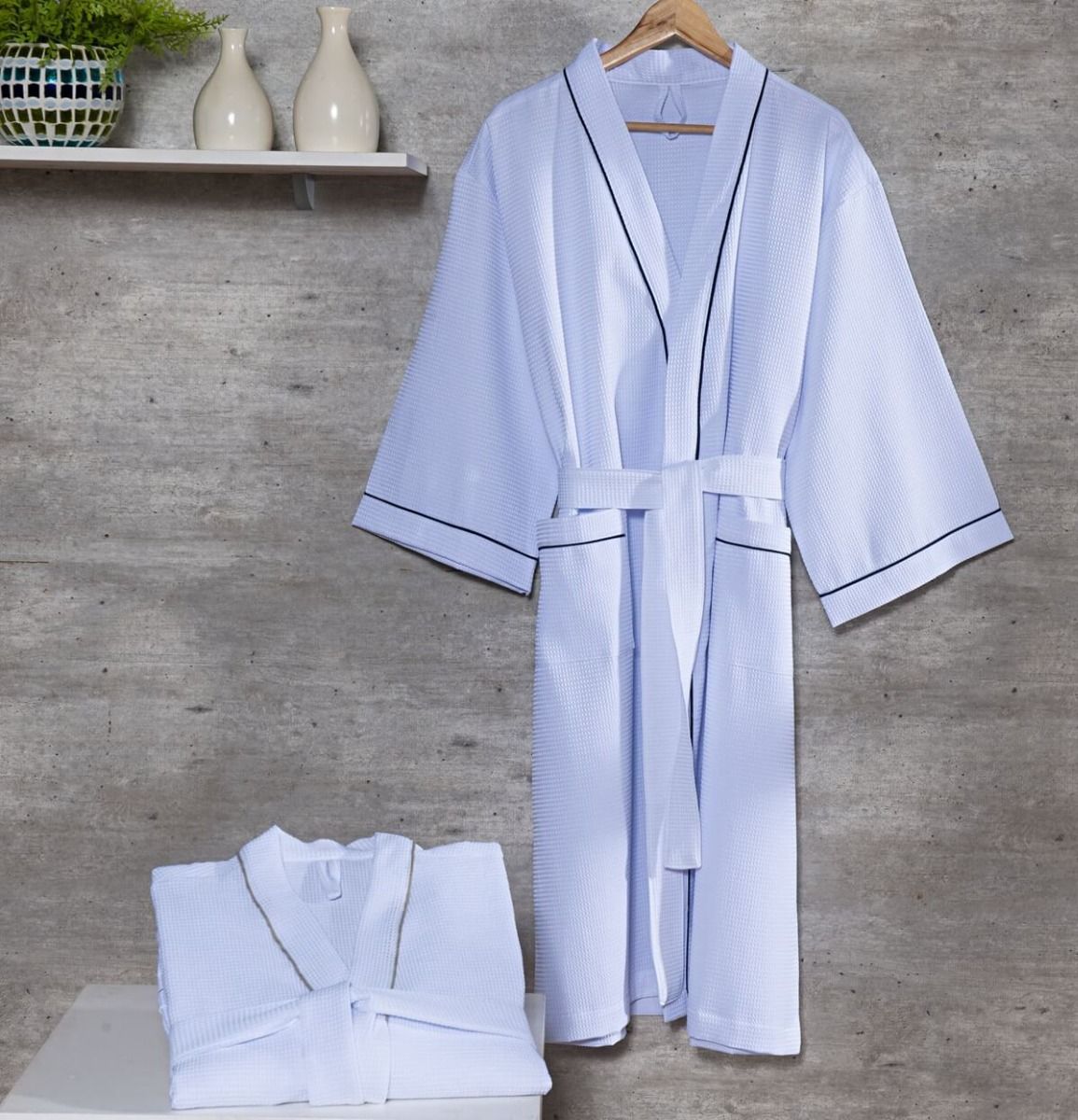 Roupao para Hotel Piquet Com Vivo Azul - Tamanho Único