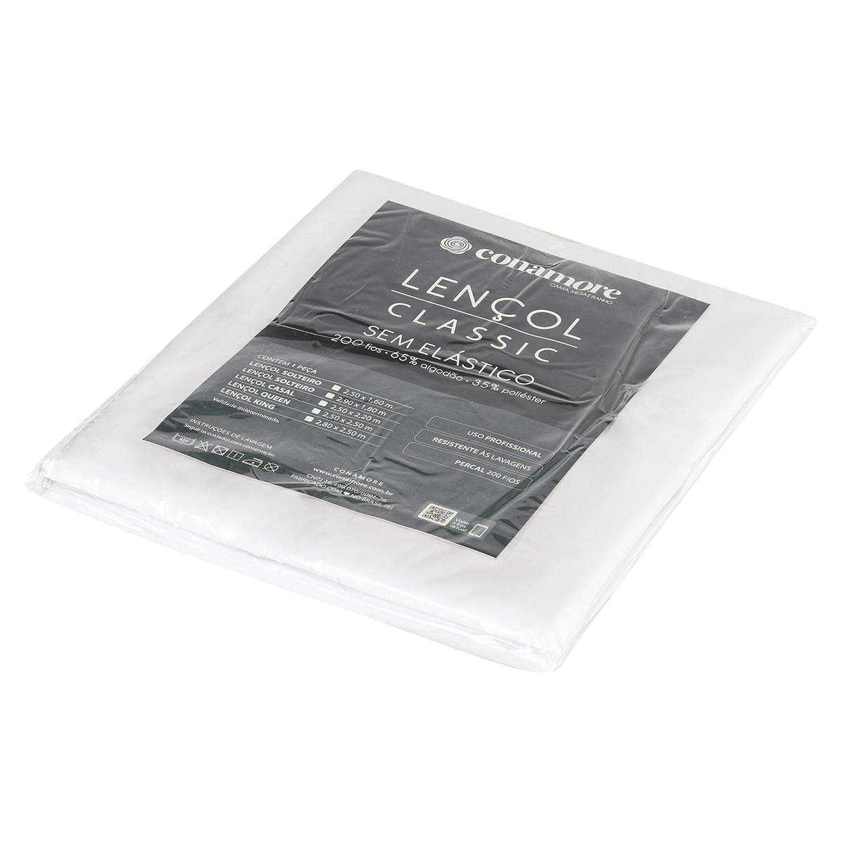 Embalagem Lençol Hotelaria Casal Queen Branco Sem Elástico 200 fios misto - Classic Conamore