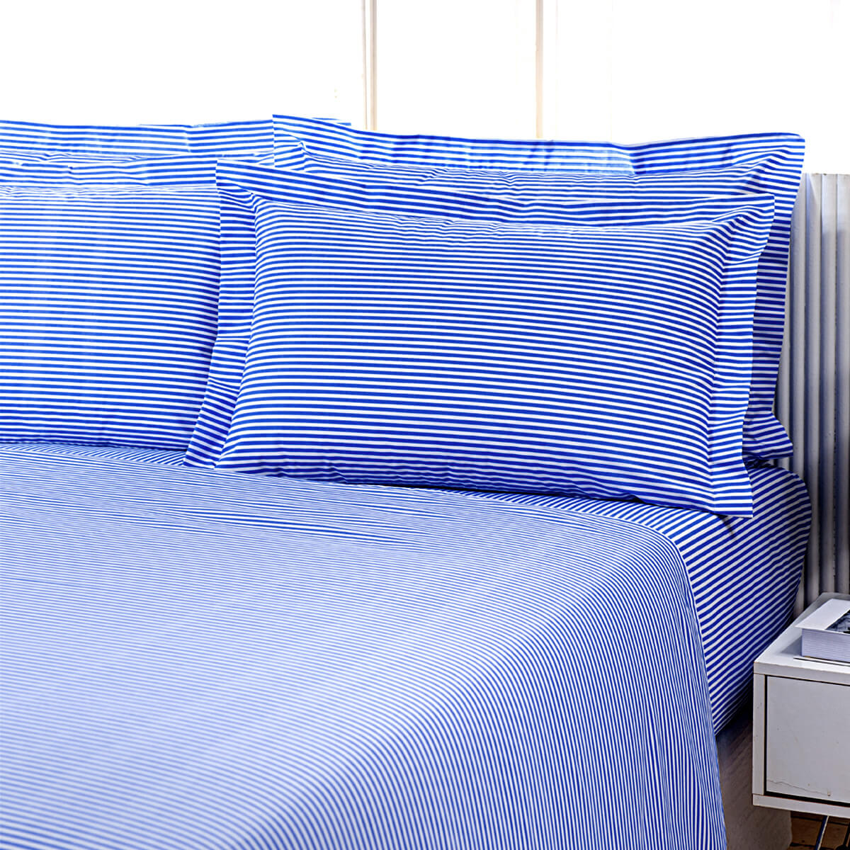 LENÇOL 180 FIOS LISTRADO AZUL
