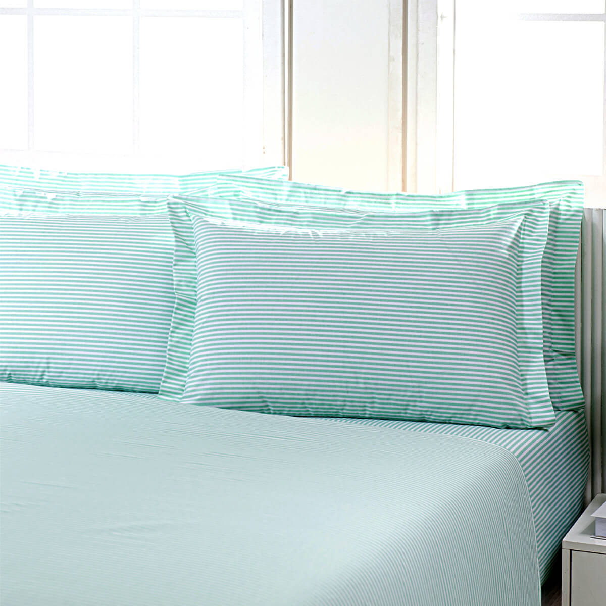 lençol 180 fios listrado verde