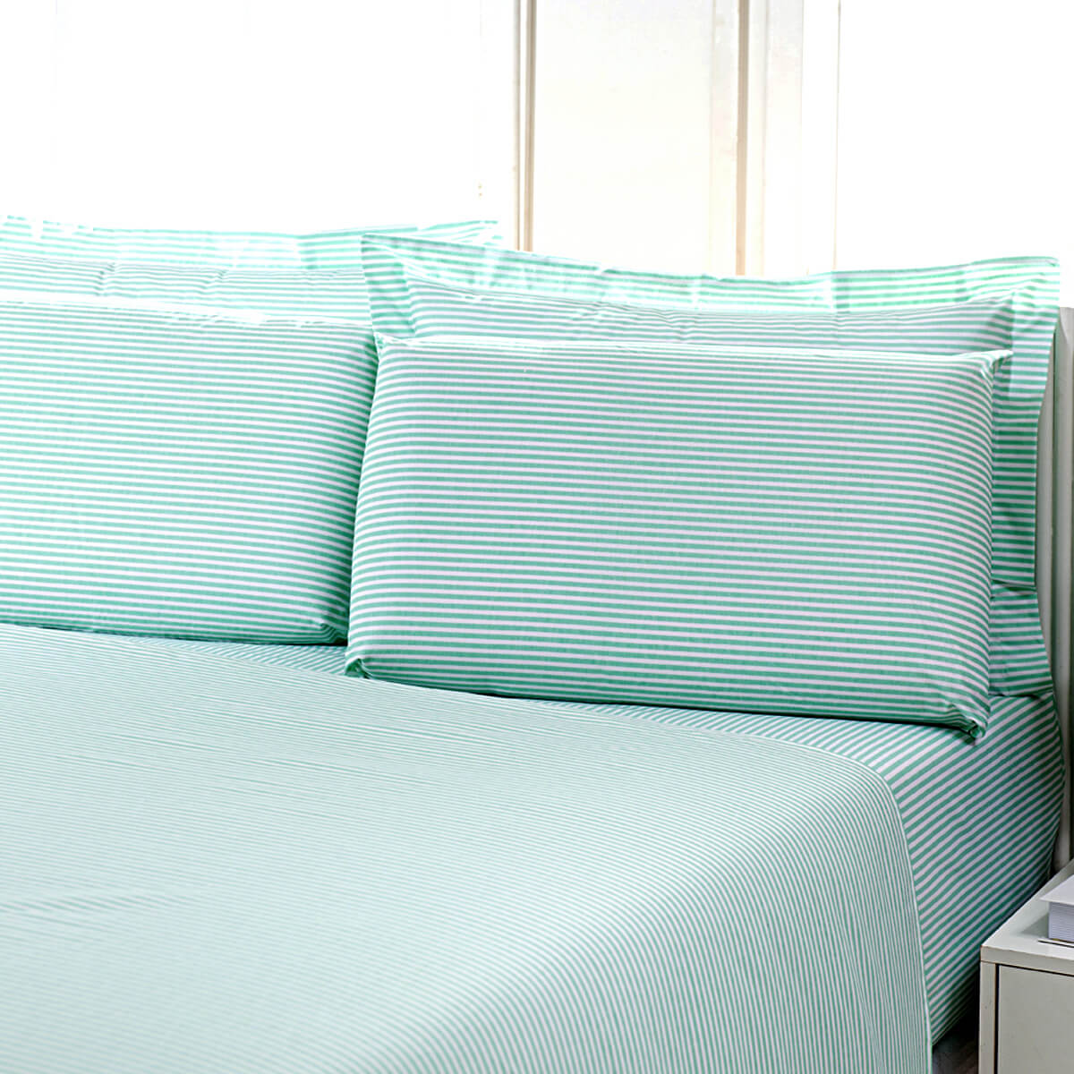 fronha 180 fios listrado verde